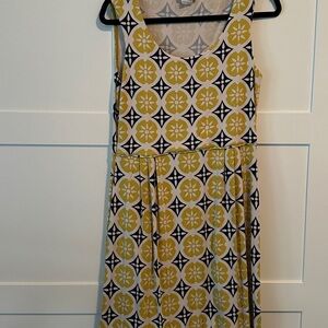 Boden Yellow and Black Patterned Sleeveless Dress. Size 10P.